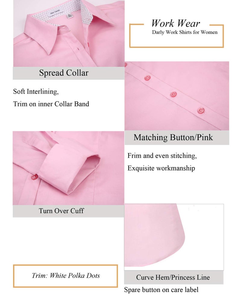 Alex Vando Womens Dress Shirts Wrinkle Free Regular Fit Long Sleeve Stretch Work Shirt,Pink,XL - Image 4